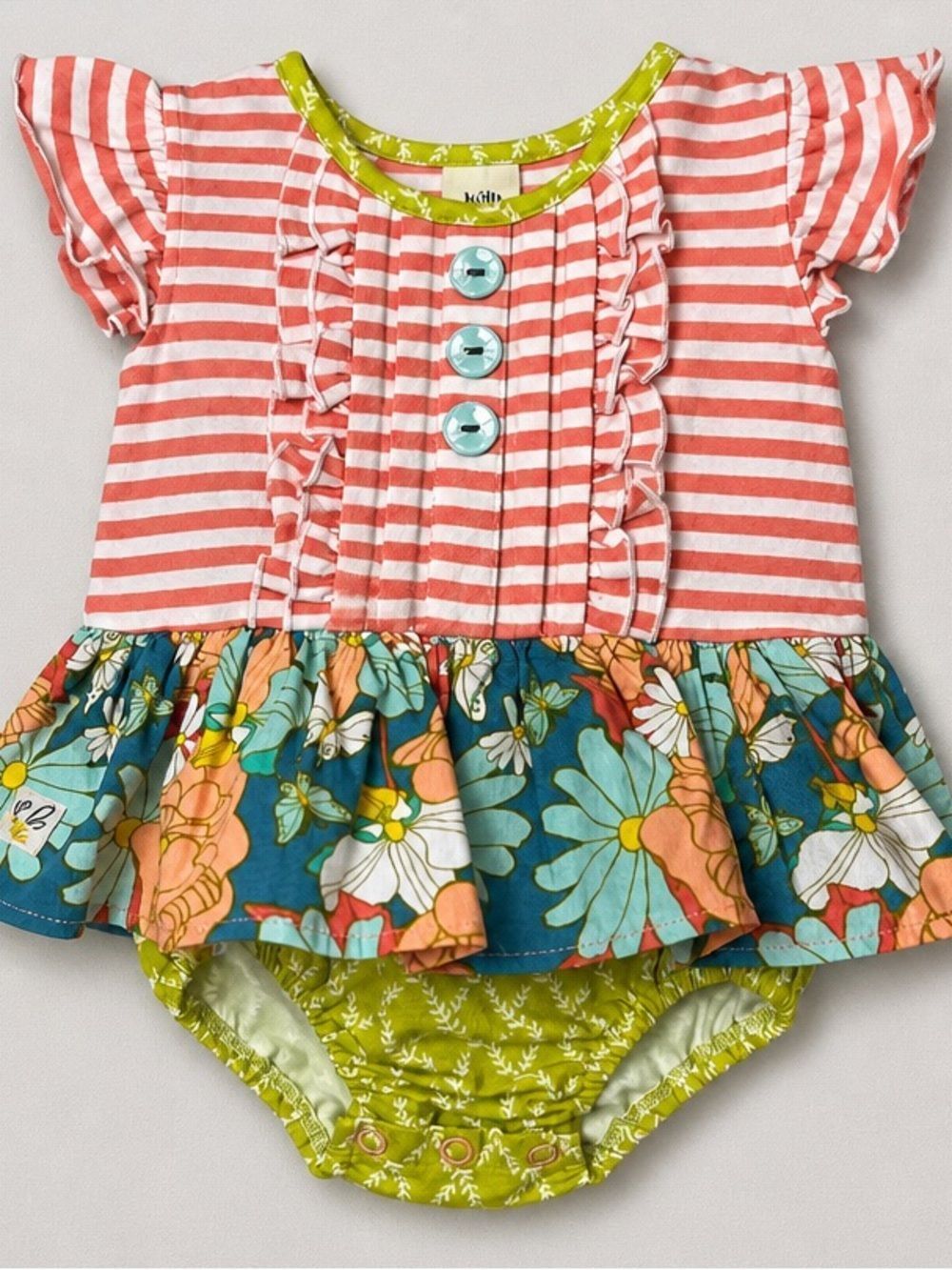 Wild Flowers multi color and pattern skirted bubble romper size 2